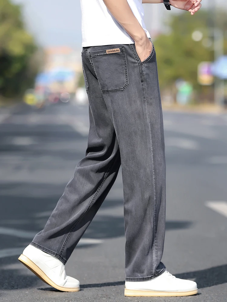Loose Wide-leg Men's Thin Jeans Lyocell Soft Drape Fabric Comfort Trousers Spring Summer Fashion Brand Washing Denim Pants