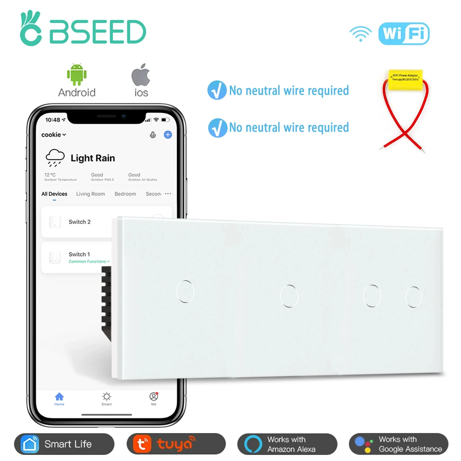 BSEED WIFI Schalter Serie Wand Smart Licht Schalter Blaue LED Hintergrundbeleuchtung Glas Tuya APP Touch Schalter EU Standard Keine Neutral 9