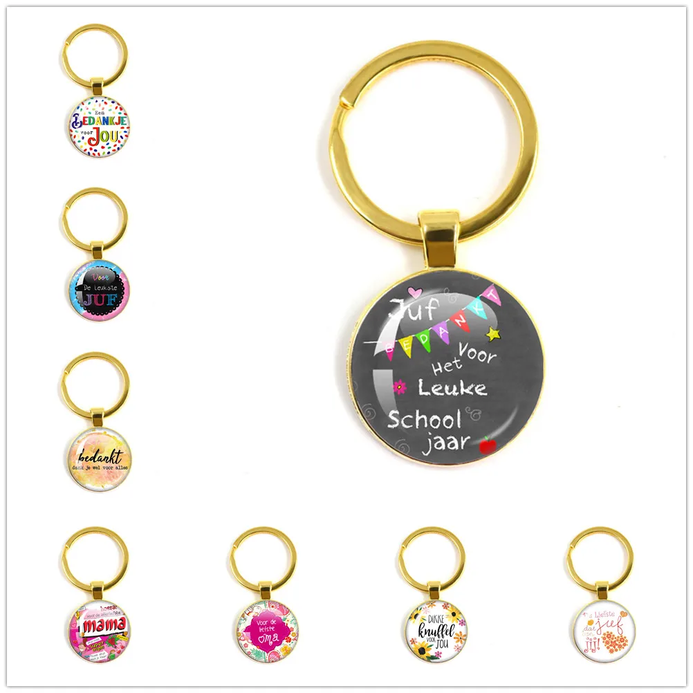 VOOR DE Liefste Juf Sleutelhanger Keychain Anneau Porte Clef Bedankt Juf Cadeau Thank You Dear Teacher Glass key Gift Jewelry