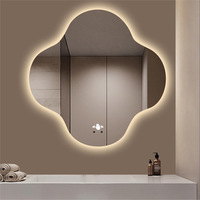 80x80cm Four Leaf Clover LED Bathroom Mirror Modern Frameless Makeup Mirrors with Lights Wall Mounted Sink Decoractive Mirror