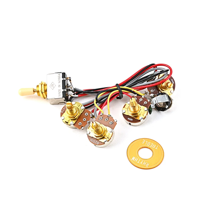 Electric Guitar Wiring Harness Kit Replacement, 2T2V 3 Way Toggle Switch 250K Pots & Jack For Les Pual Style Guitar