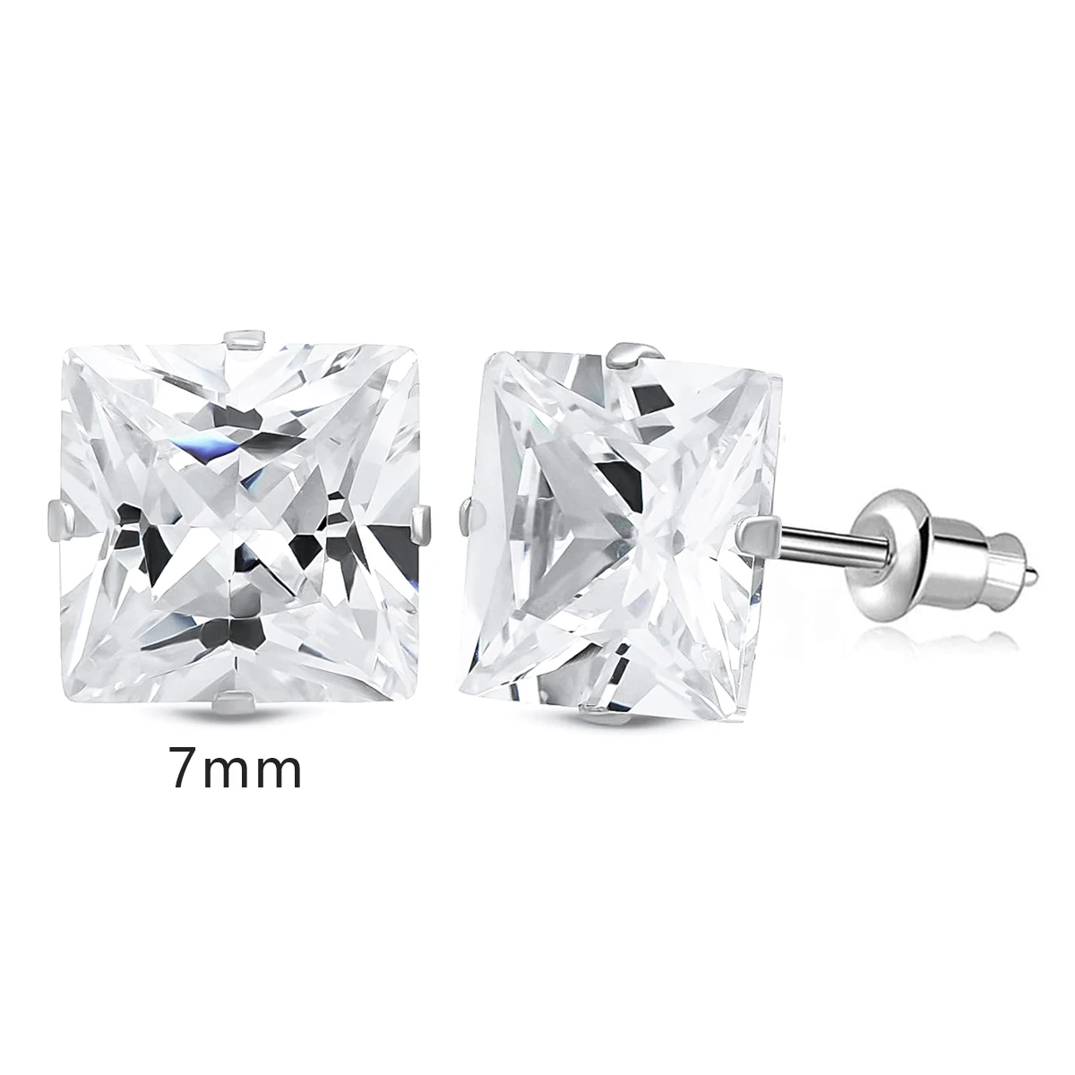 Stylish 4 Claw Square Cubic Zirconia Stud Earrings, Unisex
