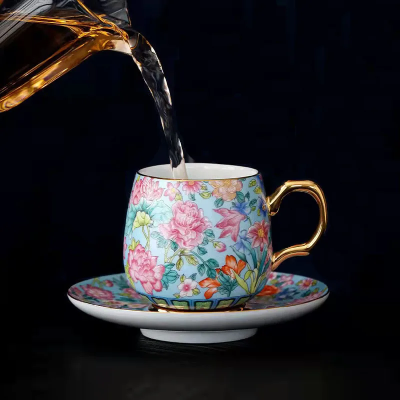 European Ceramic Coffee Mug Saucer Beautifully Painted Mug Tea Tea Cup Afternoon High-end Tea Accessories Home Latte Cup Gifts