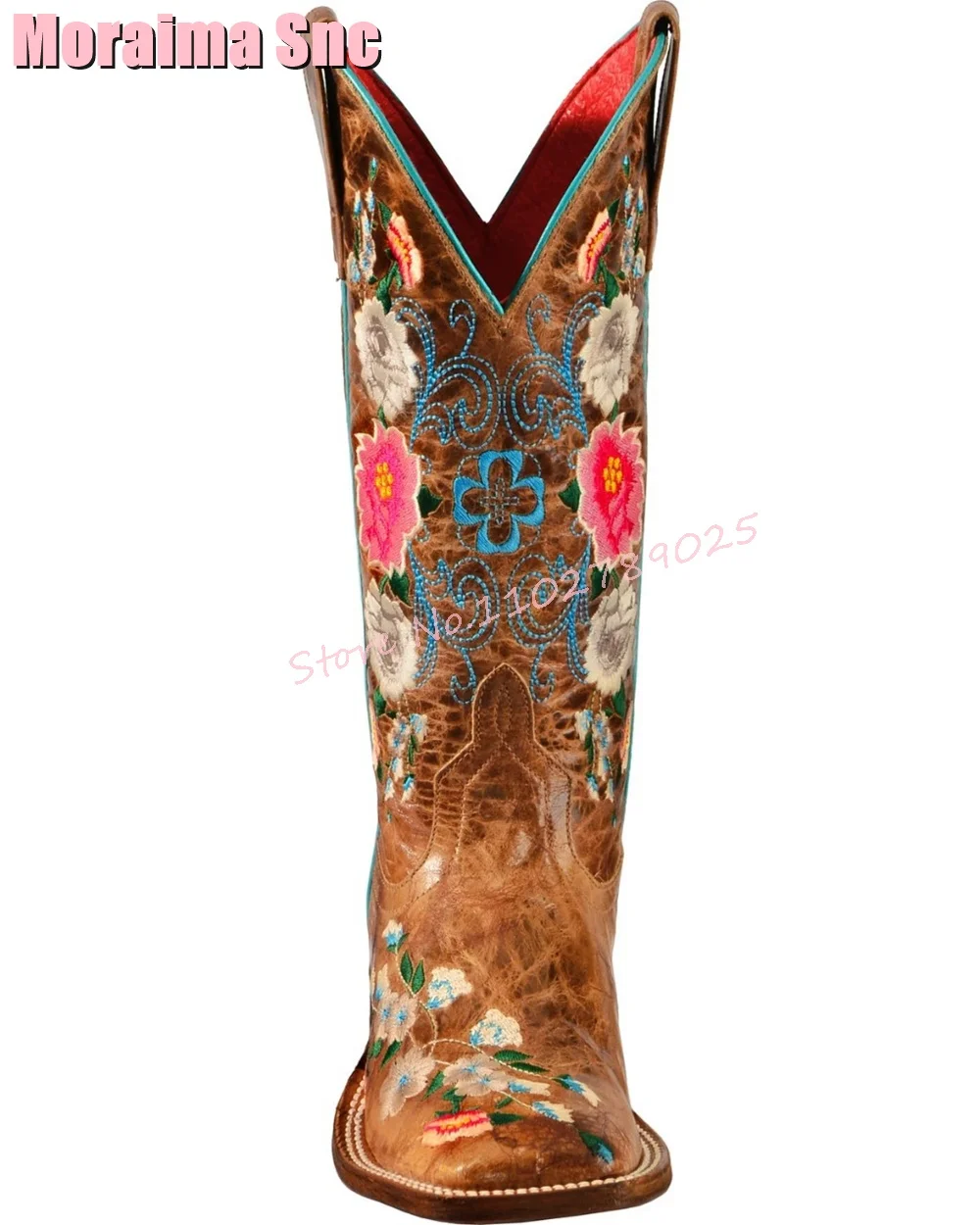 Retro Flower Embroider Western Boots Pointed Toe Slip On Fashion Women Knee High Boots Block Mid Heel Mixed Colors Autumn Winter