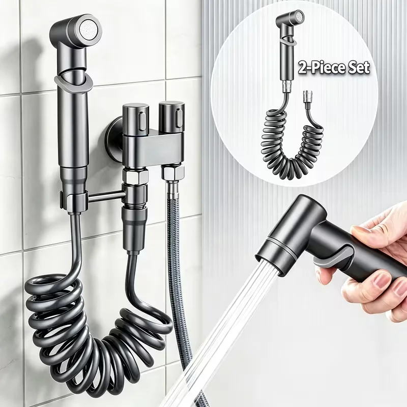 Light Gray Handheld Pressure Cleaning Gun with Telescopic Spring Hose 2 Meters Extendable And Storable for Home Cleaning