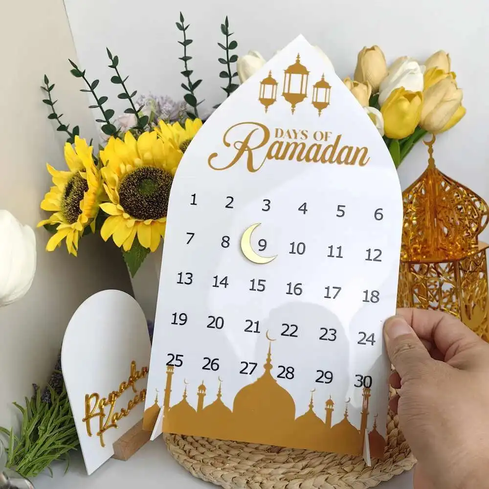 ديكورات رمضان من الأكريليك للمنزل، ديكور طاولة عيد مبارك، تقويم العد التنازلي لمدة 30 يومًا