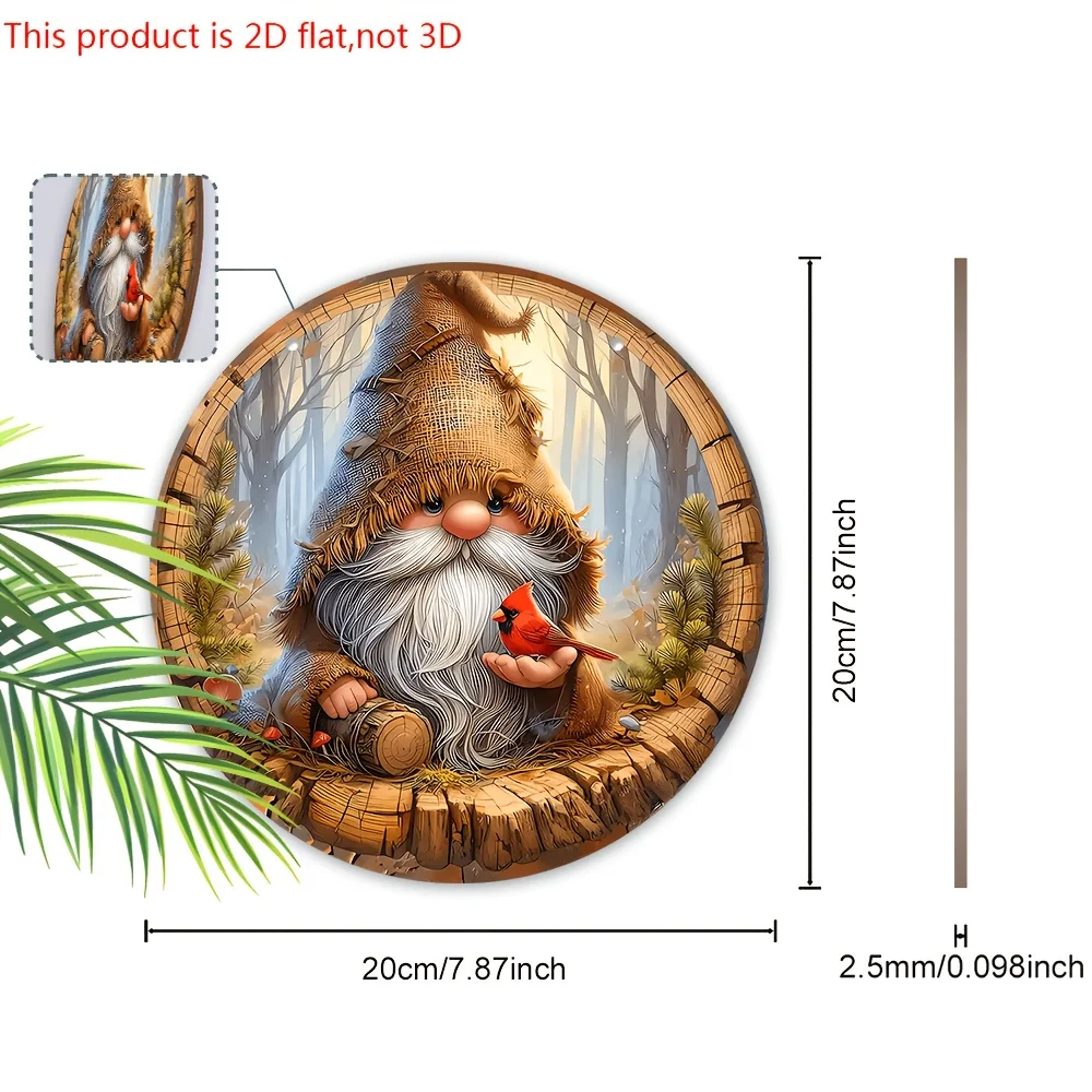 2D Flat, 1pc Rustic Wooden Gnome & Cardinal Figurine - Handcrafted Christmas Wall Hanging Decor with Snowy Forest Scene, Battery