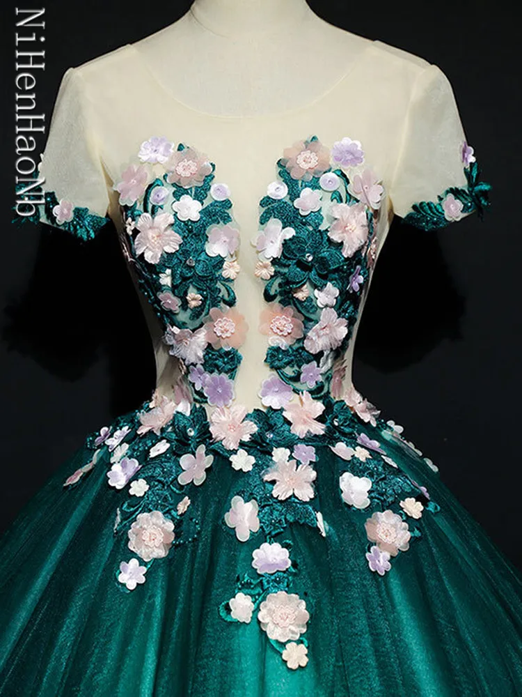 Vestido de noiva princesa verde, Vestido de tule, Vestido formal para meninas, Vestidos Quinceanera