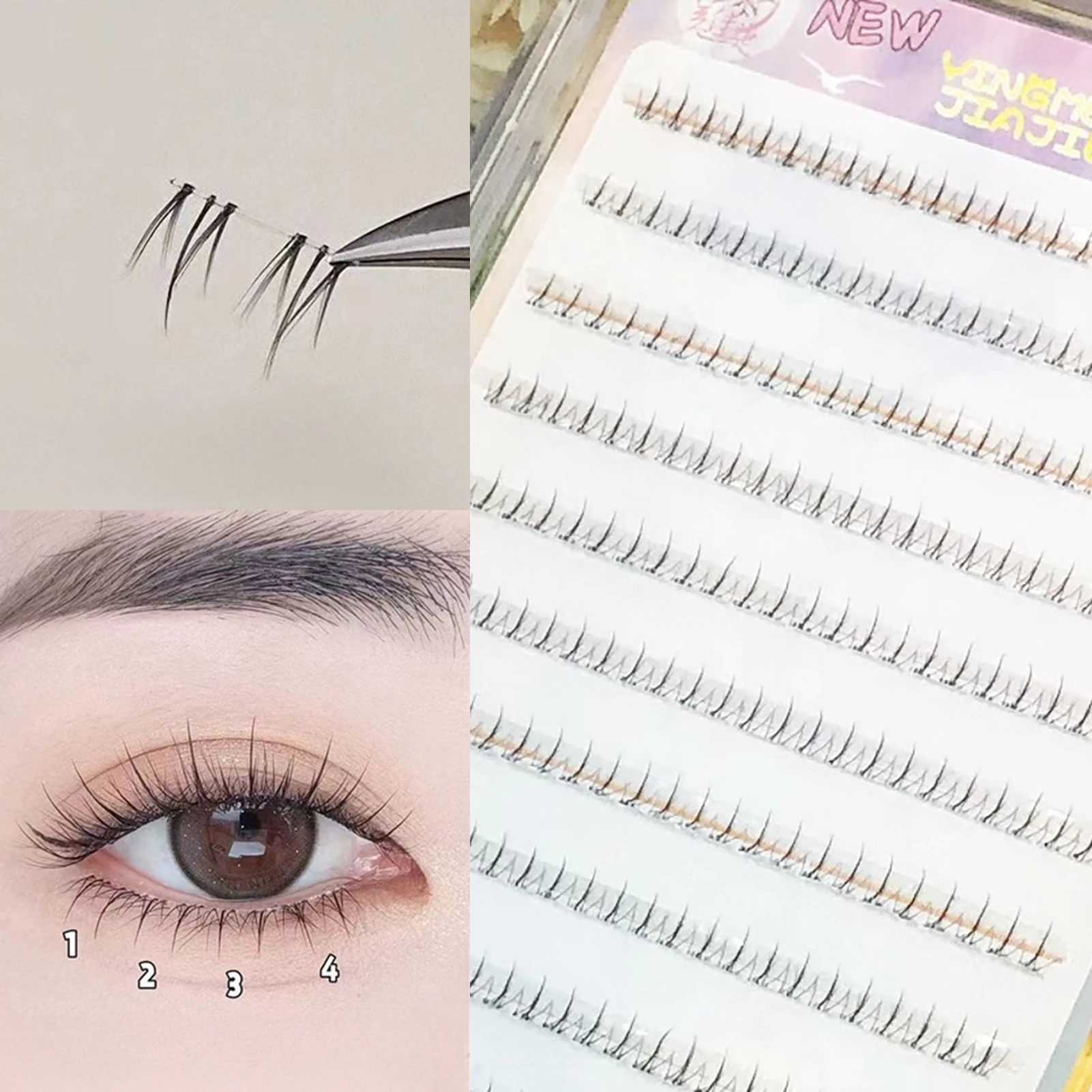 接着剤不要のナチュラルエア下まつげセグメント化された軽量リトルフレームクリアバンド下つけまつげアイラッシュメイクアップ