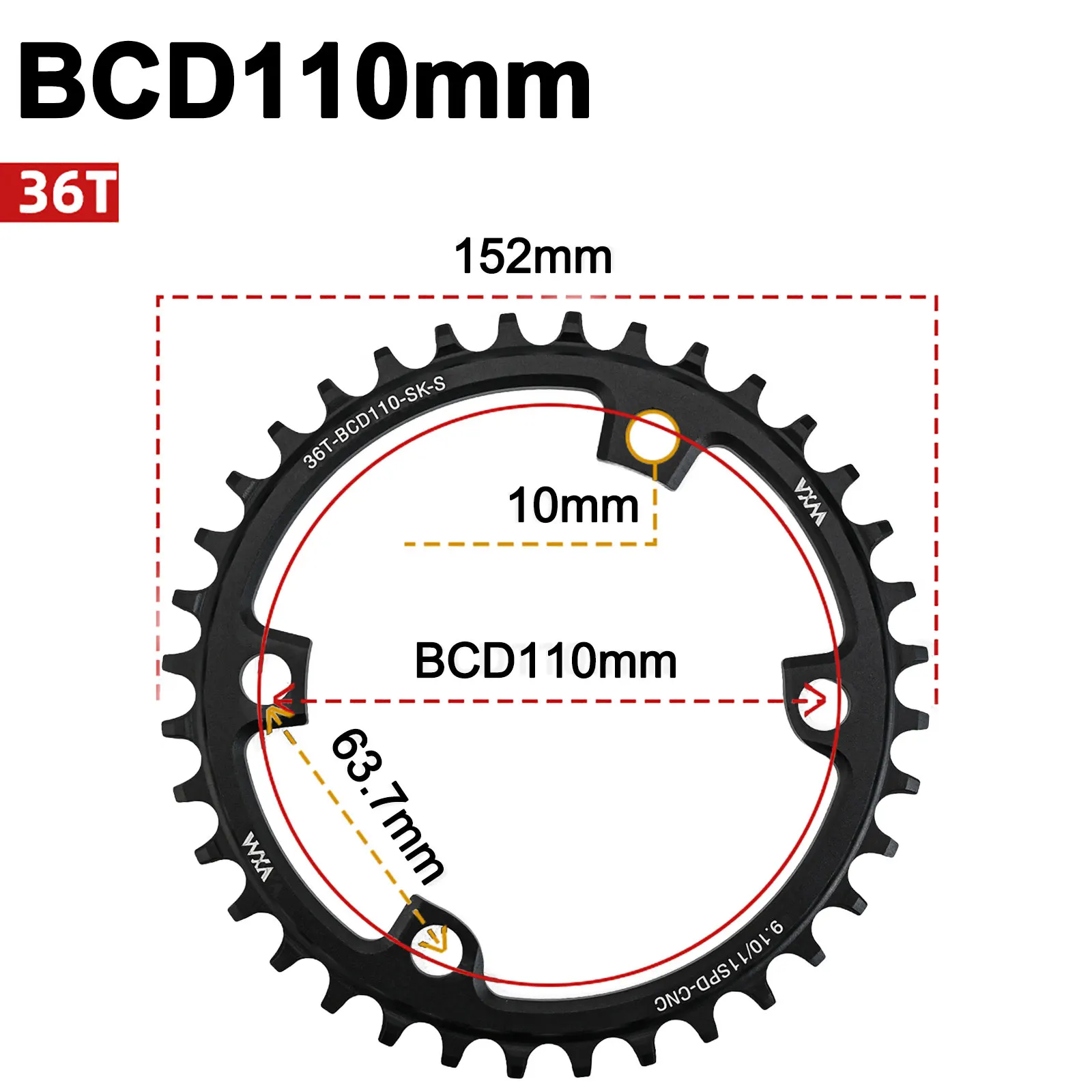 Rueda de cadena única para bicicleta de carretera con tecnología de dientes anchos y estrechos 110BCD y diseño de cuatro pernos disponibles en varios tamaños