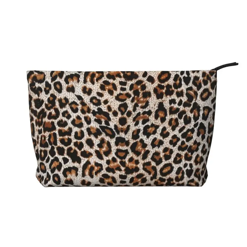 Brown Leopard Print Travel Toiletry Bag Abstract Cheetah Corduroy Cosmetic Makeup Organizer Women Beauty Storage Dopp Kit Box