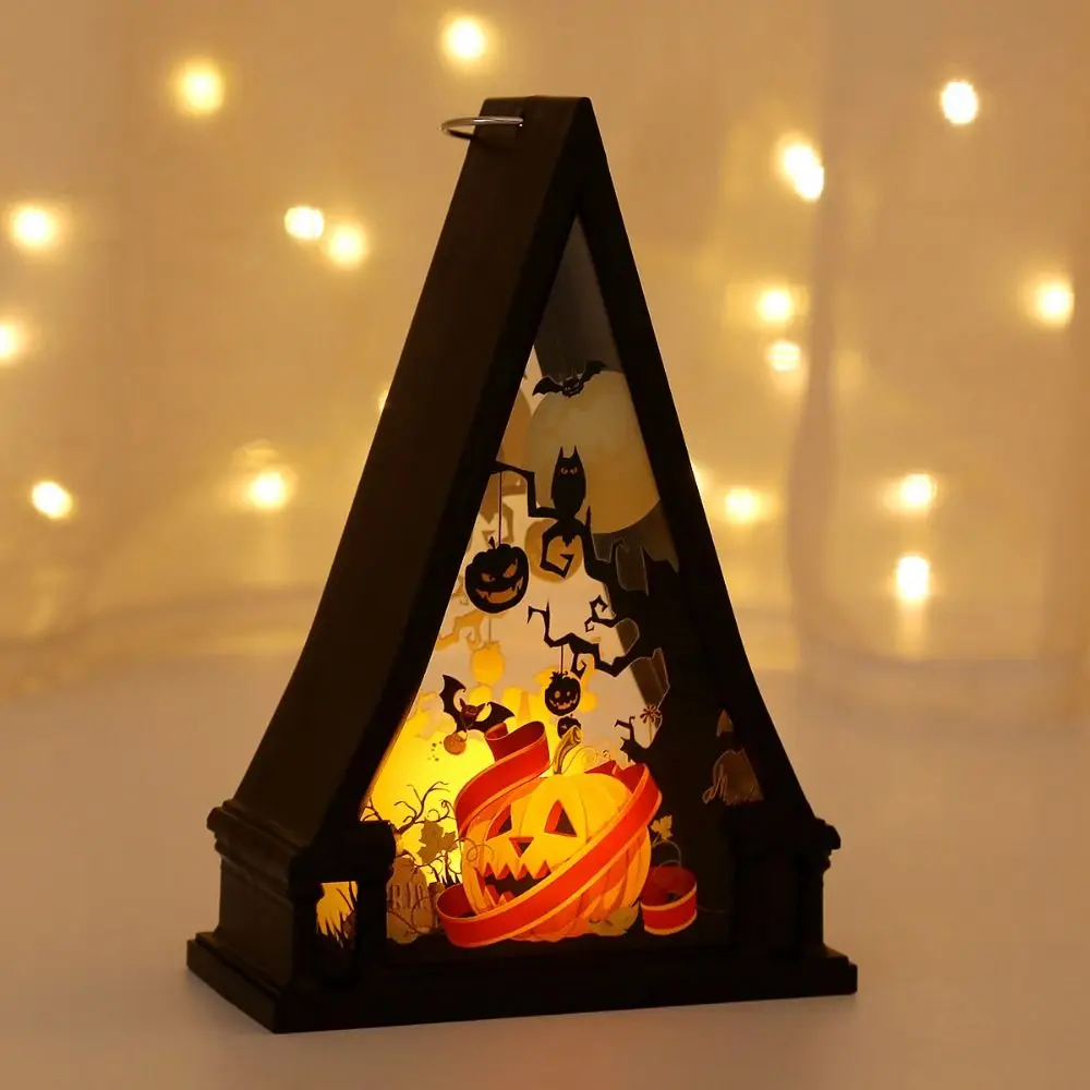 Funny Ghost Pumpkin Lantern Castle Creative Halloween Decorative Lights Portable Plastic LED Light Decor Props