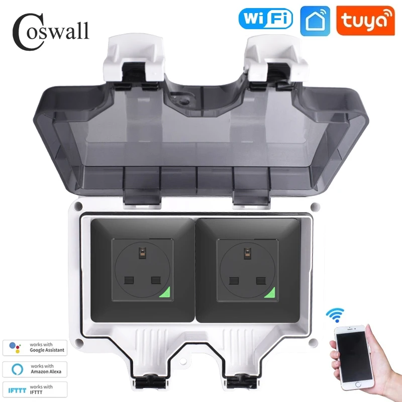 Coswall Tuya Zigbee / WIFI IP66 Waterdicht EU FR UK Universele stopcontacttijdschakelaar Programmeerbaar met stroombewakingsfunctie