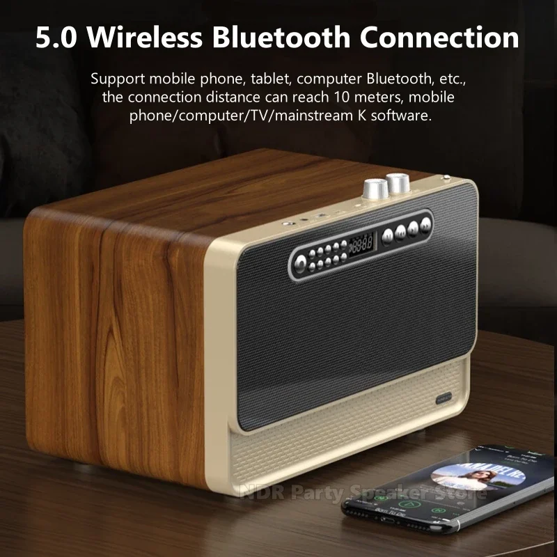Wooden Wireless Bluetooth Speakers Portable Home Theater Karaoke 30W High Power Heavy Subwoofer Sound System Caixa De Som