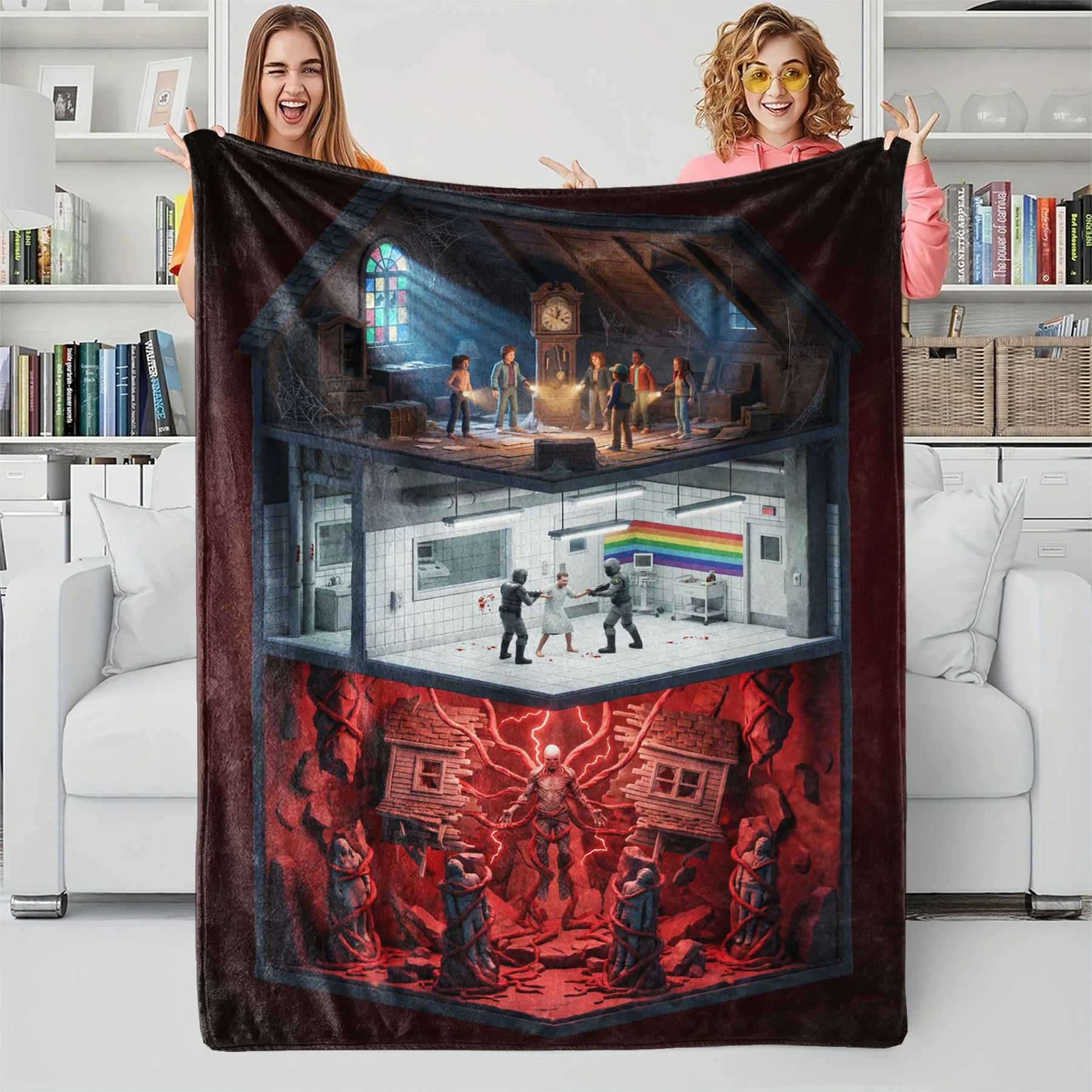 Stranger Things Lab-Manta de arcoíris para habitación, manta de Franela suave, decoración de dormitorio, sofá cama, ventilador cálido y acogedor, regalo para amantes de la película
