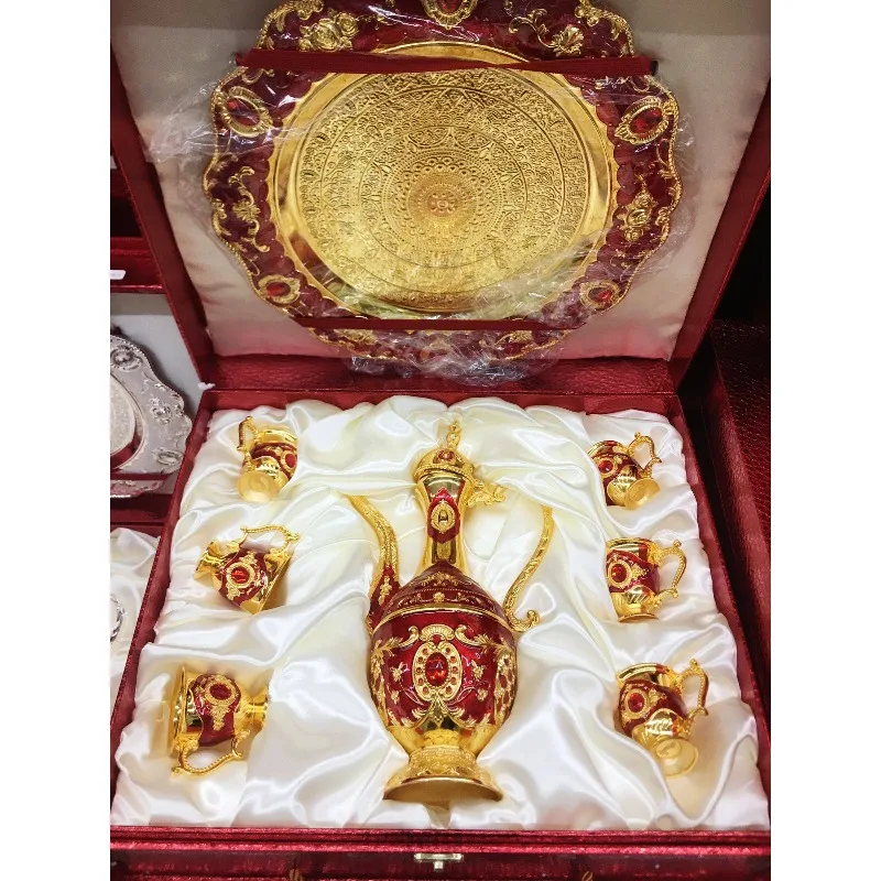 European ornament gift box, wine jug, vintage souvenir, red European set.