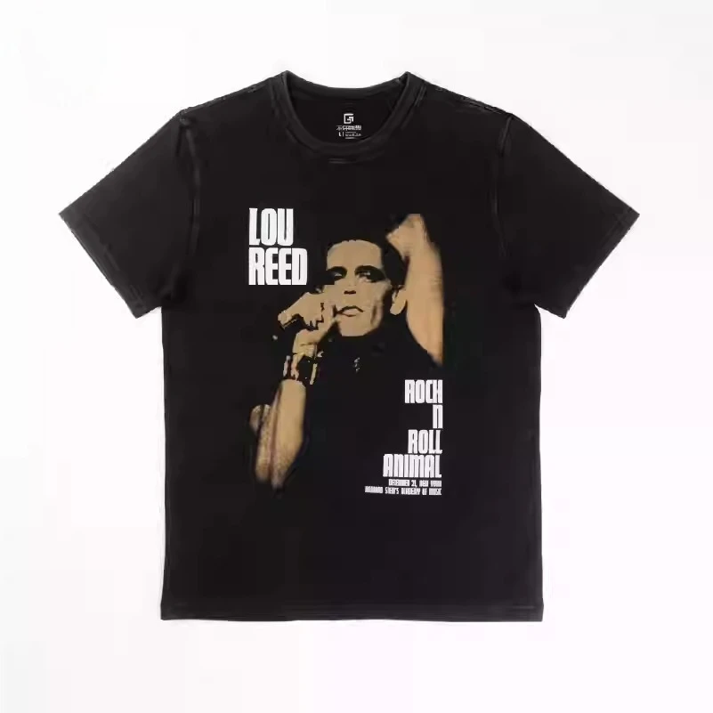 

2025 Spring/Summer Lou Reed Vintage Pattern Printed Top Street Riding Crew Neck Short Sleeve T-Shirt Same for Men and Women