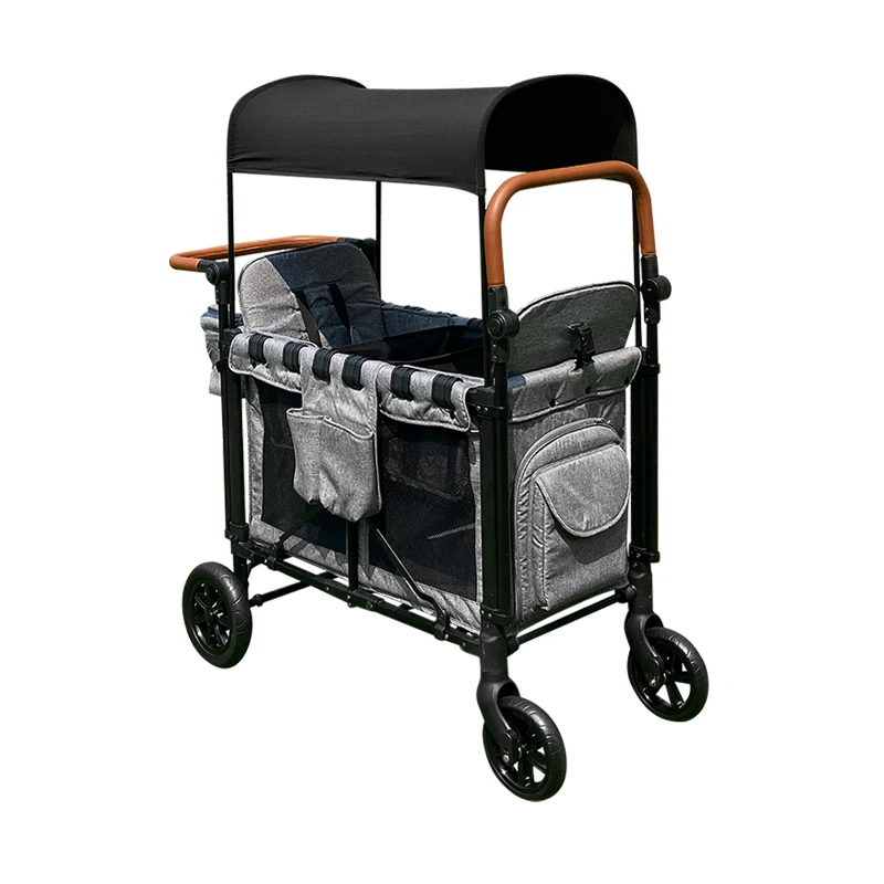 2 Seater Baby Wagon Hot Sale Outdoor Folding Trolleys Carts Portable Kids Stroller Wagon