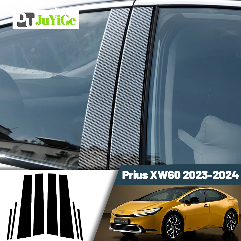 Glossy Black Carbon Fiber Window Door Deal B C Pillar Post Cover Sticker For Toyota Prius XW60 2023-2024