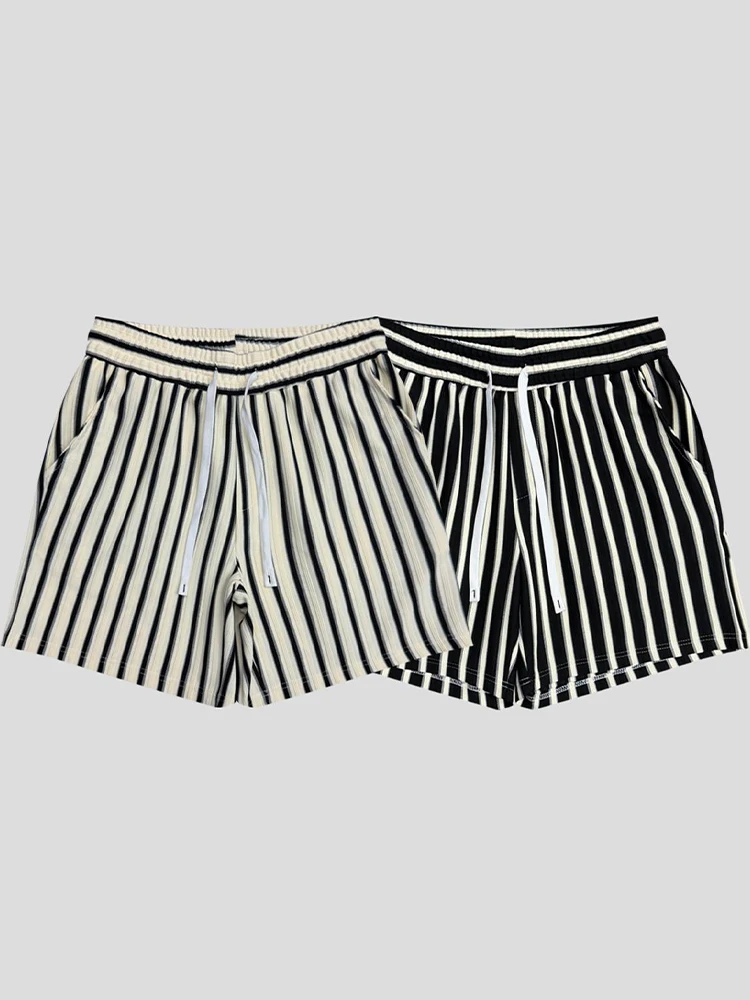

Trendy Loose Stripe Splicing Men's Shorts Summer Fashion High-End Beach Pants Casual Sporty Five-Quarter Length Straight Leg