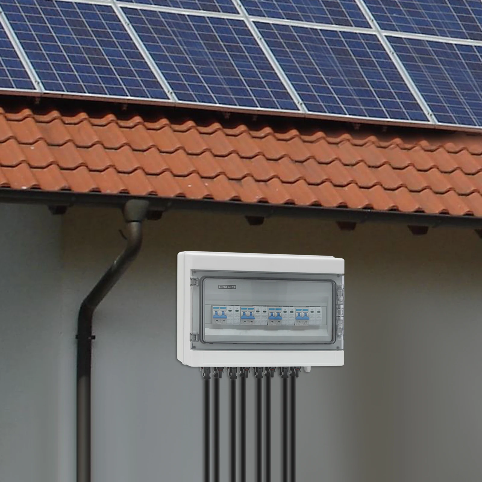 1000 V Solar DC PV Combiner Box 4 in 4 Out Isolator Switch Box mit 8 Anschlüssen IP65 wasserdicht, Überspannungsschutz 15 A/25 A – Detail 3