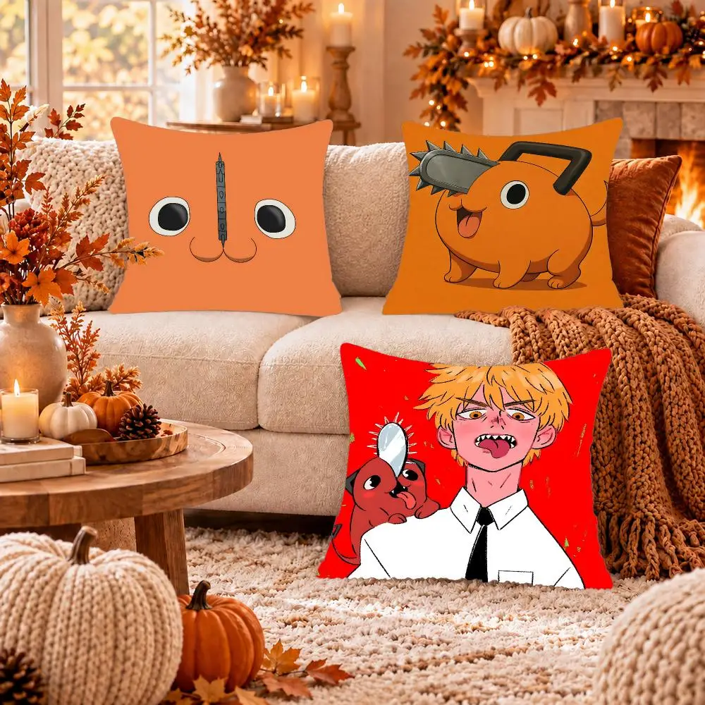 Anime C-Chainsaw Man Denji Dog Cushion Cover Soft Plush Cushion Case Throw Pillowcase Cozy Home Sofa Bed Living Room Decor