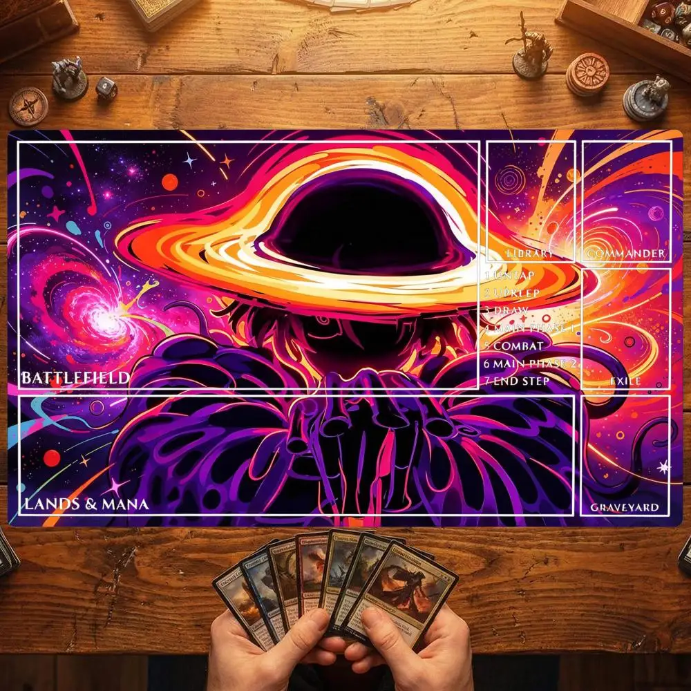 Cosmic Mage Black Hole TCG Playmat Magic Card Battle Mat Non-Slip Durable Stitched Edge 35X60CM Desk Mat Tapete Magic Mat