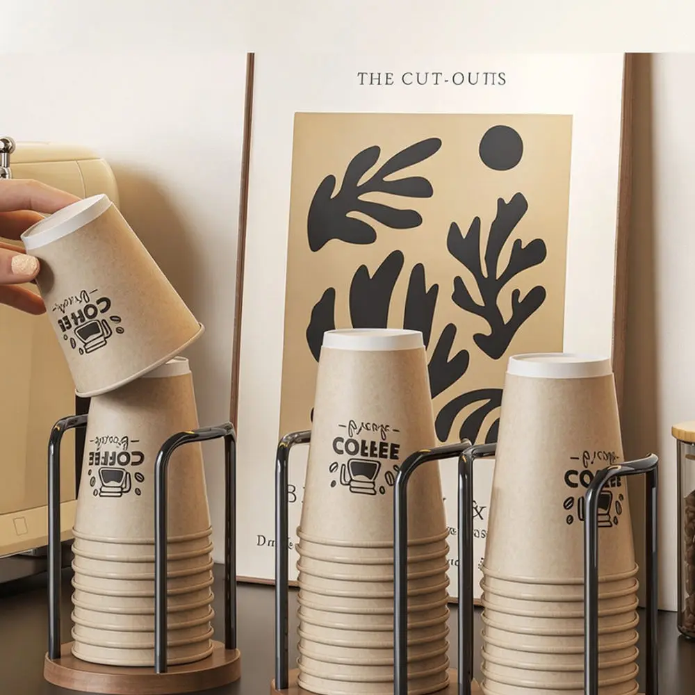 Desktop Disposable Paper Cup Holder Organizer Rack For For Huimai Walnut Wood Style Dustproof Inverted Coffee Tea Dispenser