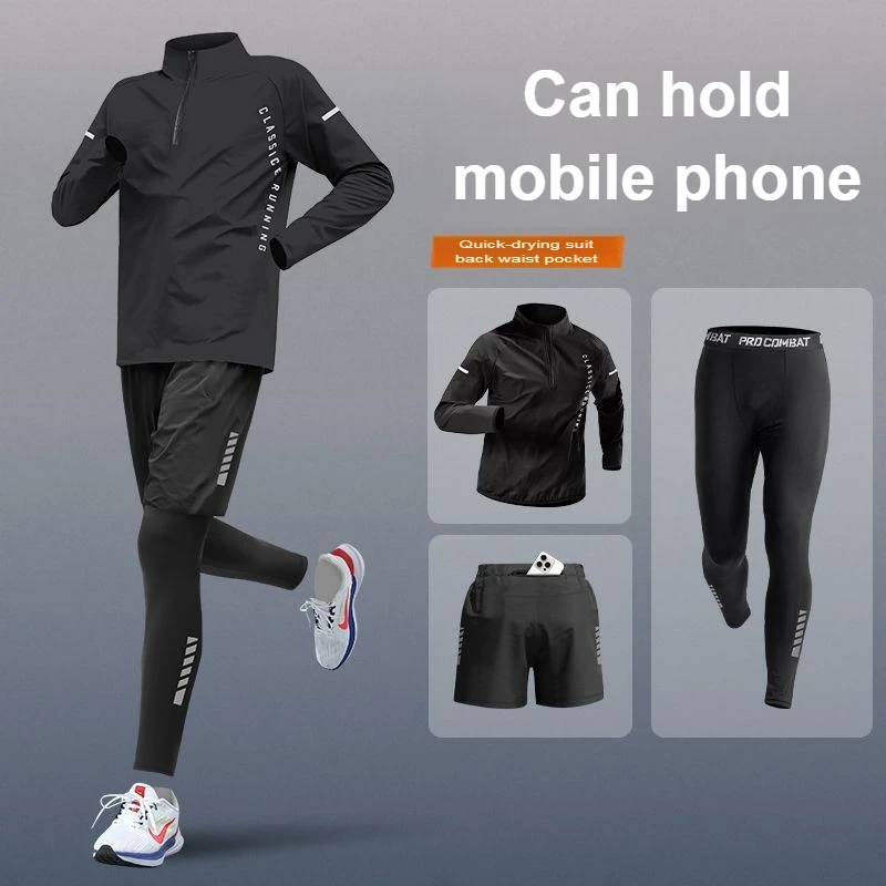 

Four-Season Sports Set Men Quick-Dry Wear Fall/Winter Fleece-Lined Track Field Zipper Training Running Fitness Long-Sleeve Shirt