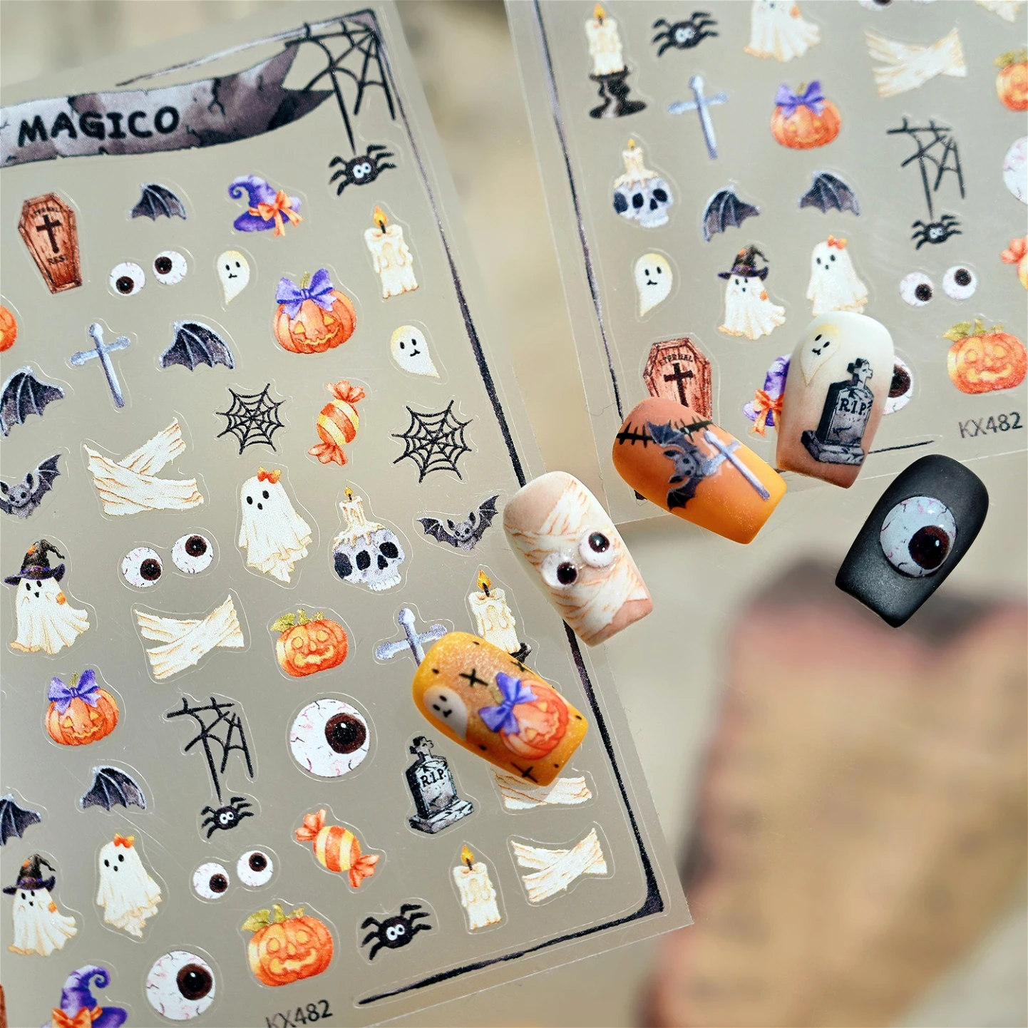 

Halloween Ghost Candy Pumpkin Terror Skeleton Spider Web Candle Cat Castle Biscuit Donut Cone Apple Moon Nail Art Stickers Decal