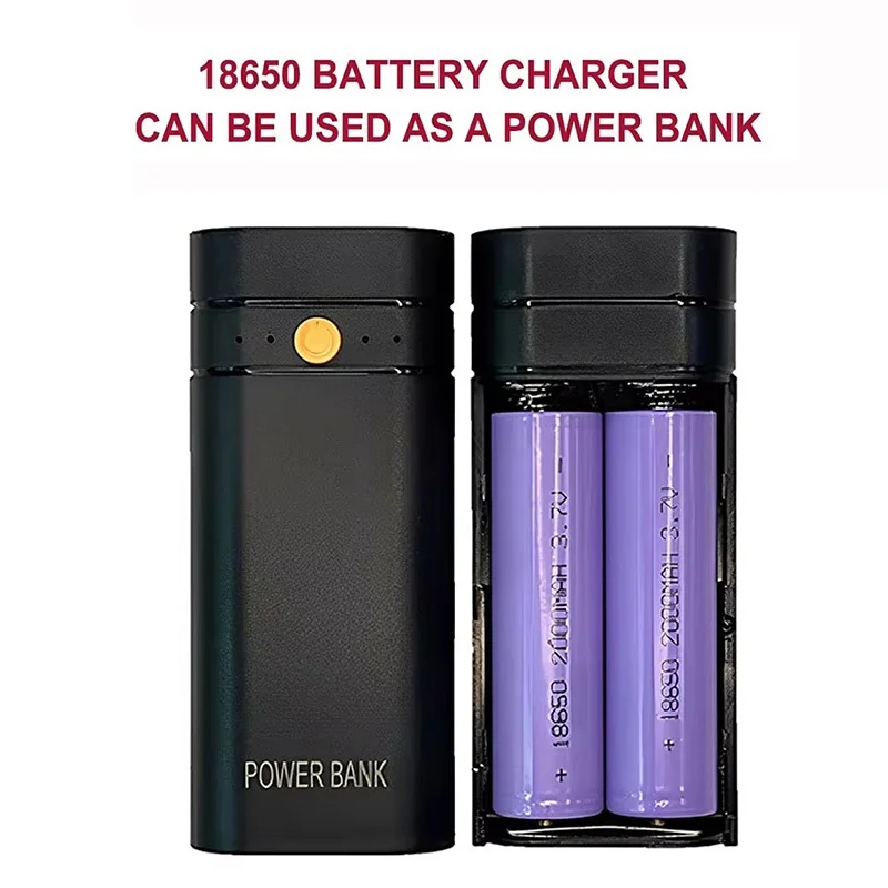 Kit de Caixa para Power Bank com 2 Slots 5V 18650, Carregamento Rápido, Saídas USB Tipo-C, Carcaça Plástica, Estojo Portátil para Carregador de Bateria