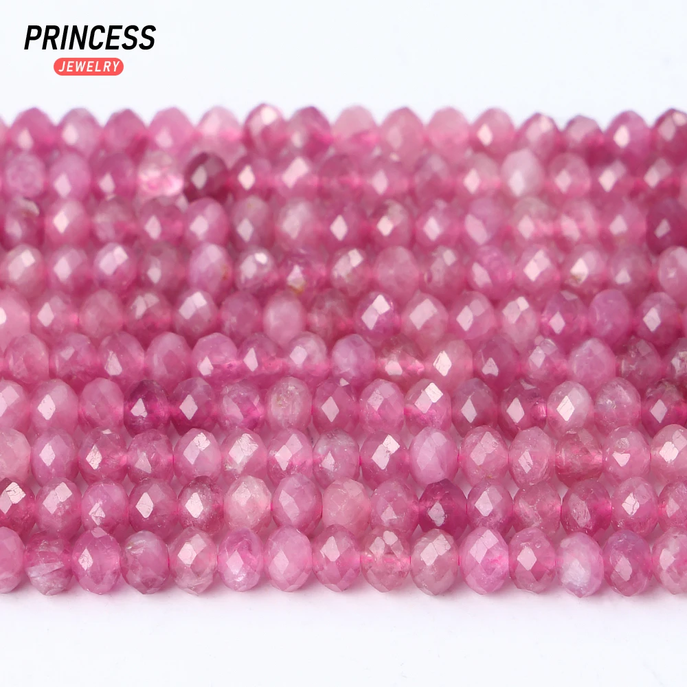 A++ Natural Pink Tourmaline Faceted Rondelle Beads 2*3mm/ 3*4mm Loose Gemstone Beads for Jewelry Making DIY Accessories