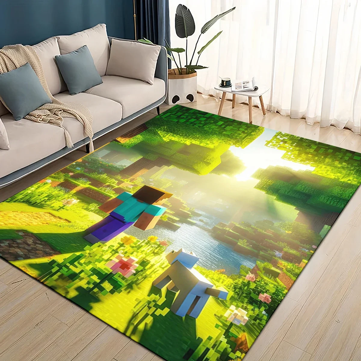 3D My World Building Game Cartoon Carpet Rug for Living Room Bedroom Home Sofa Decoration,Kids Play Non-slip Floor Mat