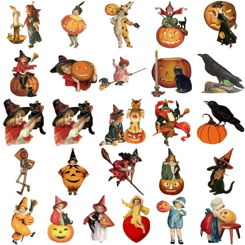 50PCS Vintage Halloween Stickers-High-Aesthetic Supplies for Journal Collage Background Paper&Phone Case Decor AnimeWorlds Store