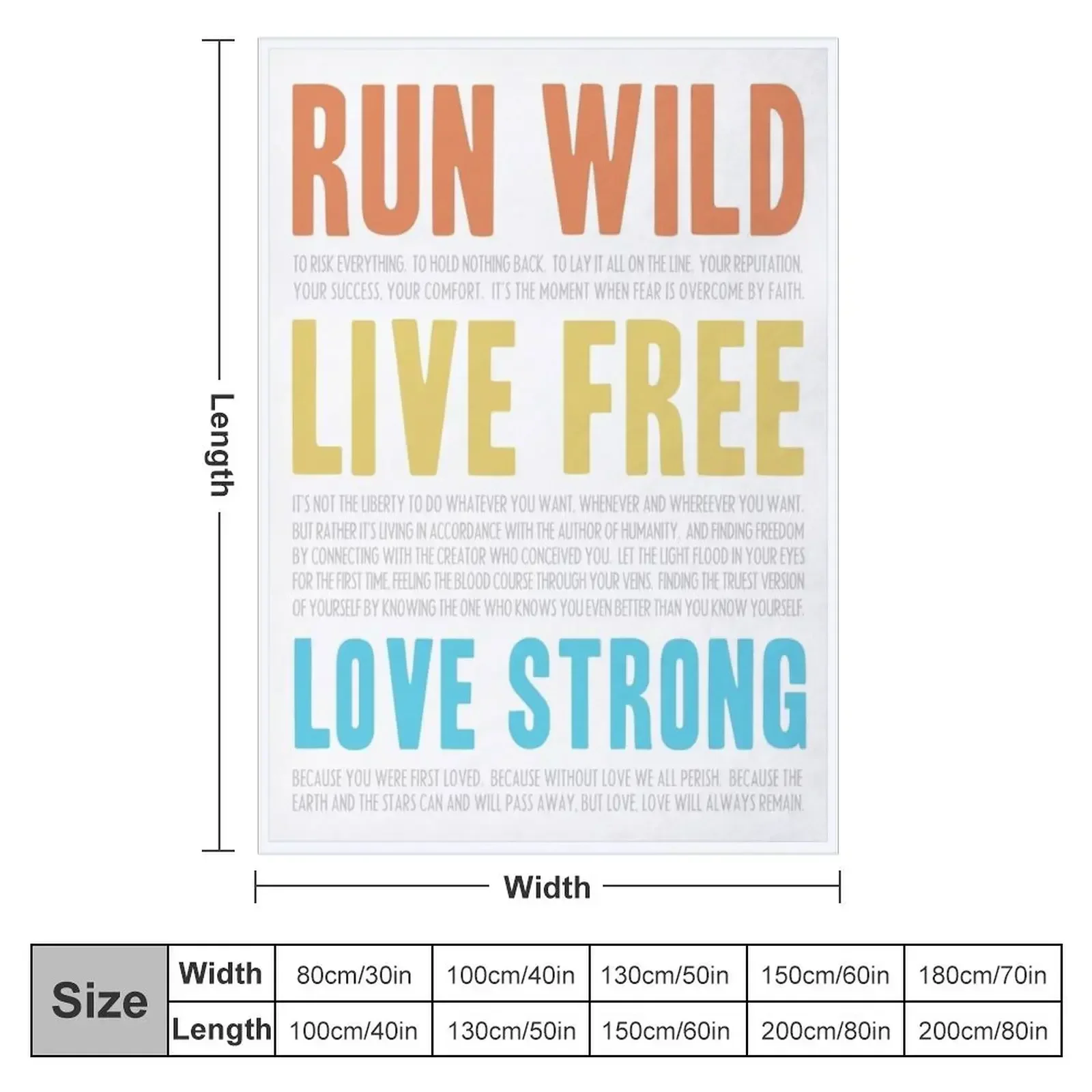 Run Wild. Live Free. Love Strong. (Reprise) Throw Blanket couch cozy soft plush fuzzy picnic outdoor blanket
