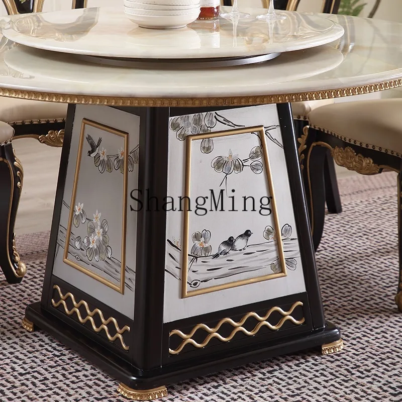 

ZHB new Chinese-style painted flower and bird dining table and chair combination household Chinese-style wood dining G