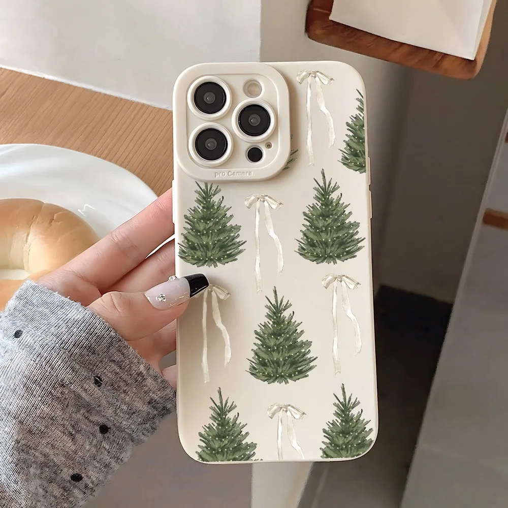 Christmas Tree Bow Design Phone Case For iPhone 17 Pro Max 16 15 14 13 12 11 XS X XR 7 8 Plus 16E 17 Air Shockproof Bumper Cover