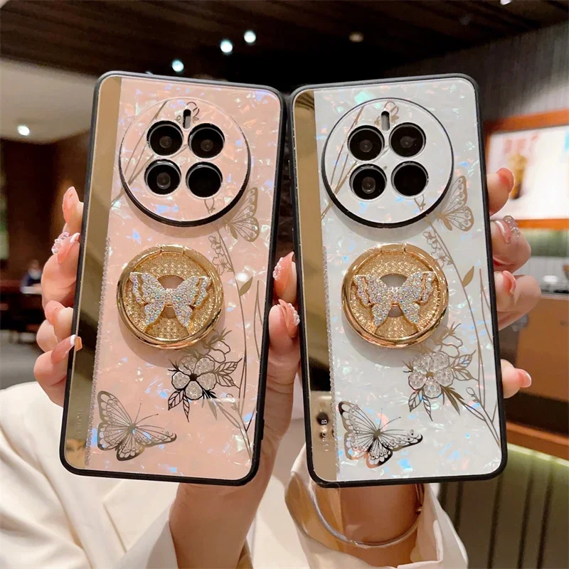 

Роскошный блестящий чехол со стразами для Huawei Mate 60 Pro Plus 50 40 P60 P50 P40 Nova 12 11 10 9, Классический чехол-держатель с кольцом-бабочкой