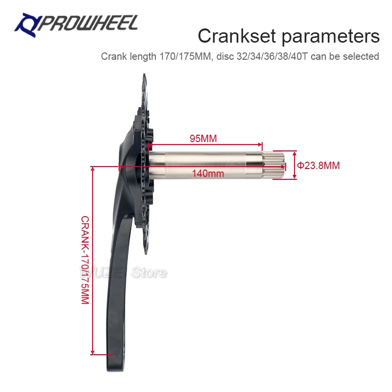 PROWHEEL CLAW MTB Crankset 104BCD 170/175MM Crankset and Steel 104BCD 32/34/36/38/40T Chainrings and BB mtb 12V Crankset