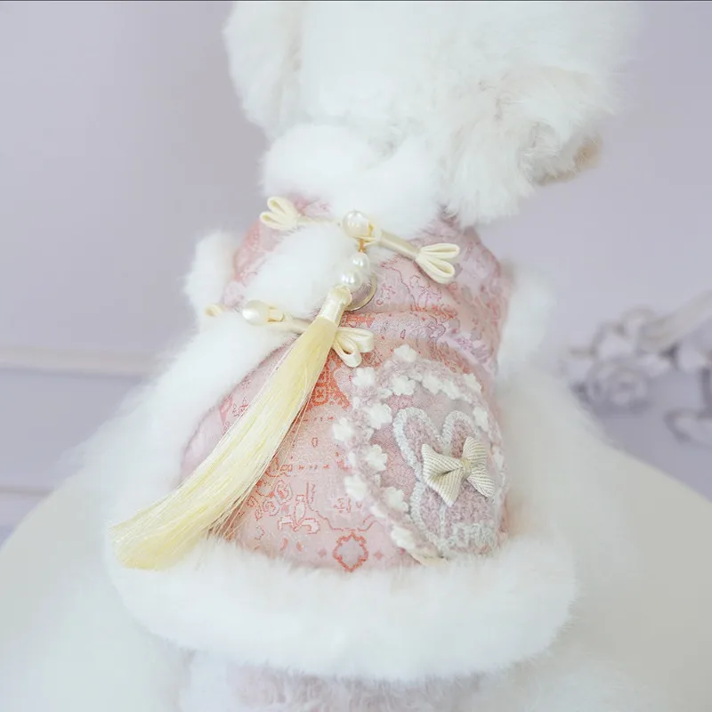 Puppy Clothes Autumn and Winter Clothes Fringed Tang Clothes Buckle Cheongsam Small Dog Pet Dog Cat