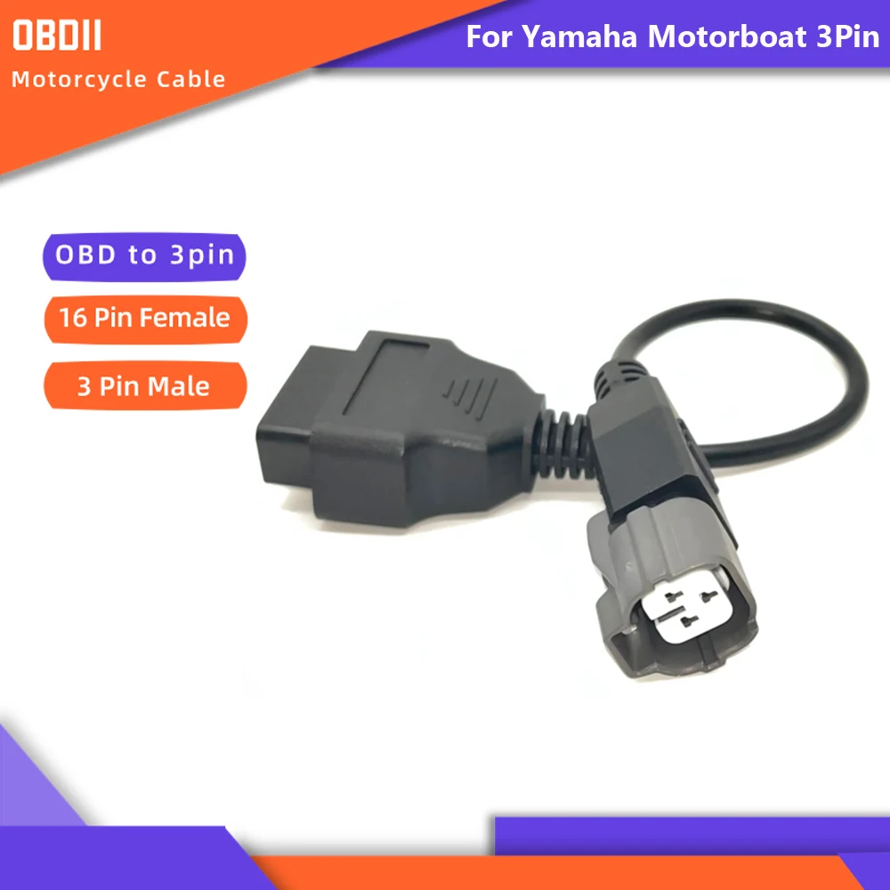 For Yamaha Motorboat 3Pin OBD2 Motorcycle Adapter Cable  3 Pin To 16pin Female Adapter Motobike Convert Connector