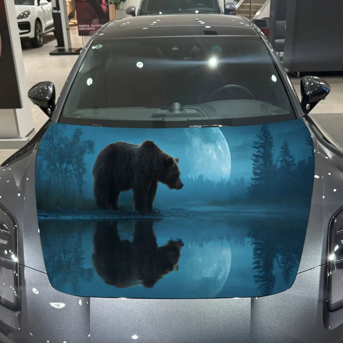 

Brown bears hunting on the lake Car Hood Vinyl Stickers Car Surface Protection Decal Car Decoration Cover Vinyl Wraps Waterproof