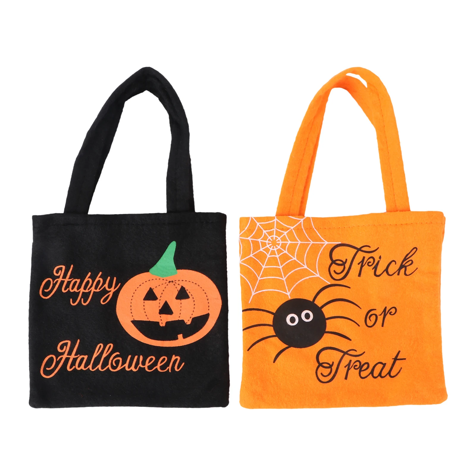 

2pcs Bags Happy Halloween Candy Handbag Non-woven Fabric Children Gift Bags (Black & Orange)