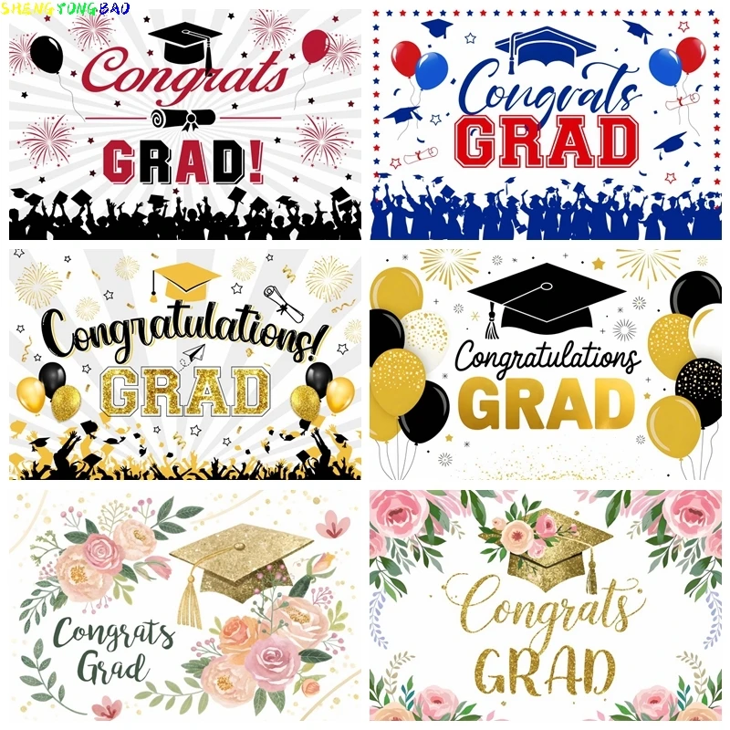 

Graduation Ceremony Photography Backdrop Congrats Grad Blue Graduation Season Prop Background Blue Graduation Party Banner Props