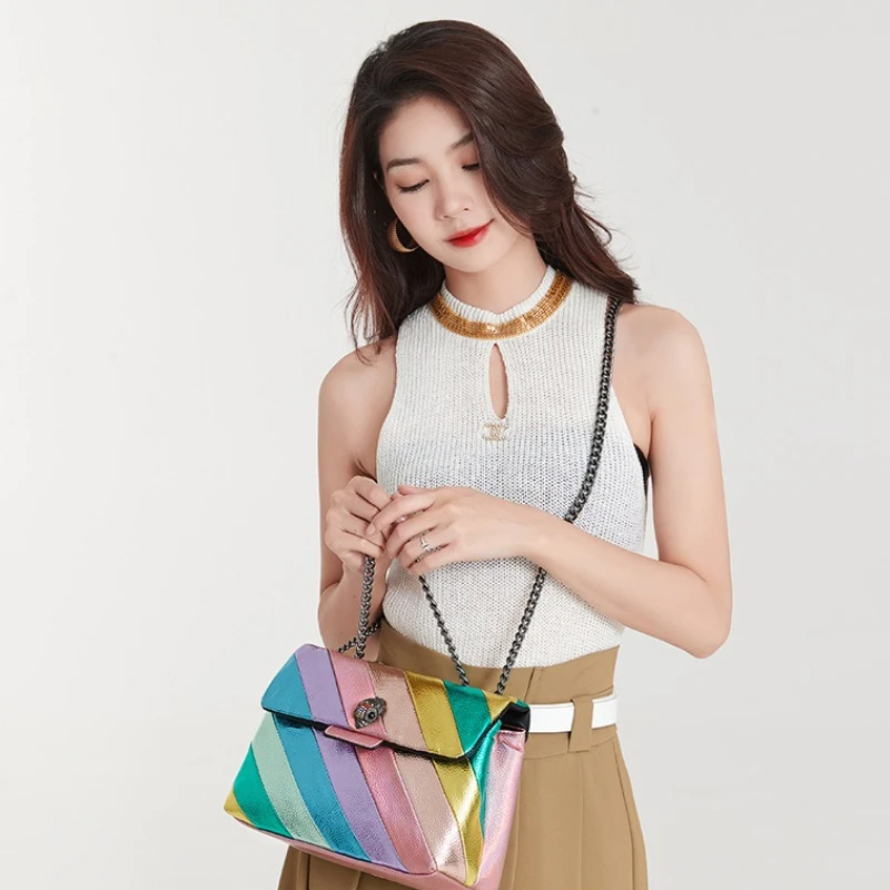 Kurt Geiger-Bolsa de ombro feminina de luxo, corrente emendada, bolsa tiracolo arco-íris, cabeça de águia, novo, 2022, corrente