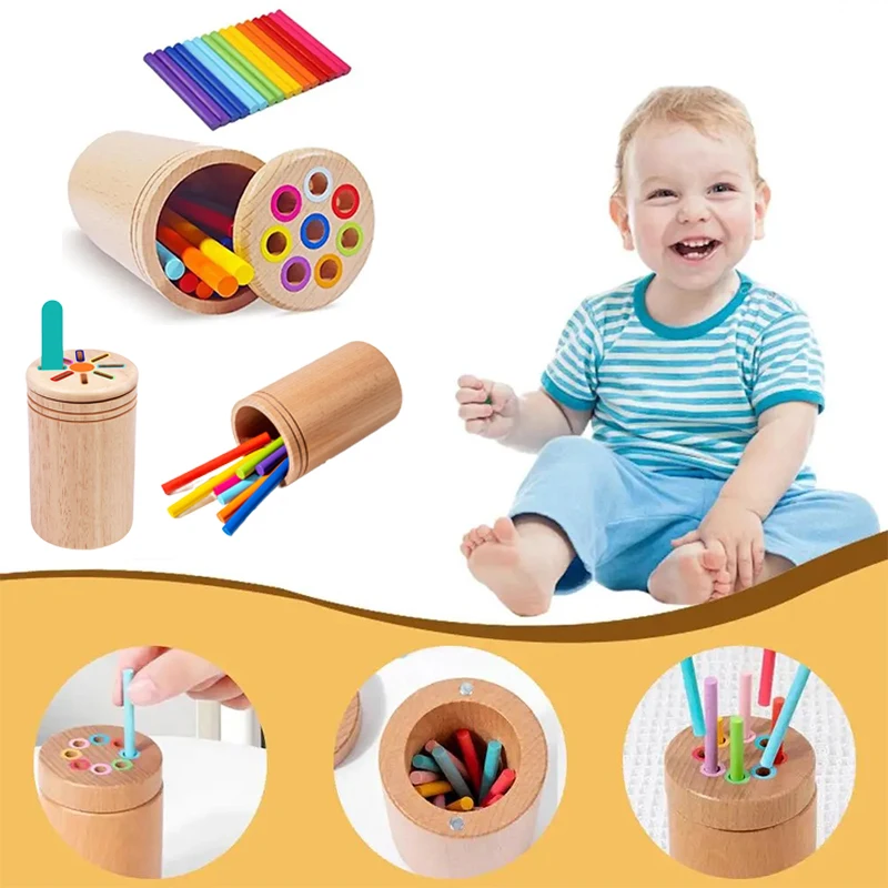 Baby Sensory Play Montessori Toys Color Shape Sorting Box Object Permanence Coin Stick Parish Kids Early Educational Wooden Toys