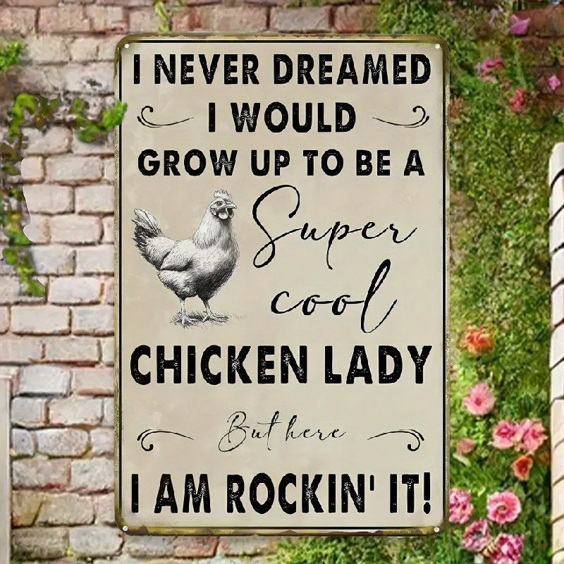 Vintage Chicken Lady Tin Sign – 