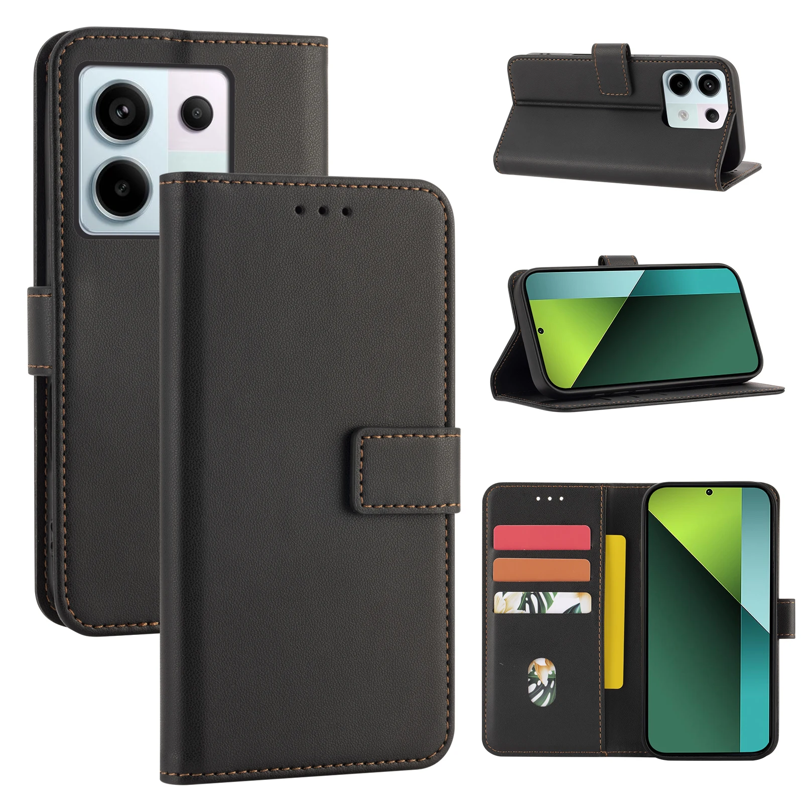 Flip Cover Schutzhülle für Redmi Note 15/14/13/12/11/10/9Pro mit Kartenfach, Kunstleder-Schutzhülle – Detail 4