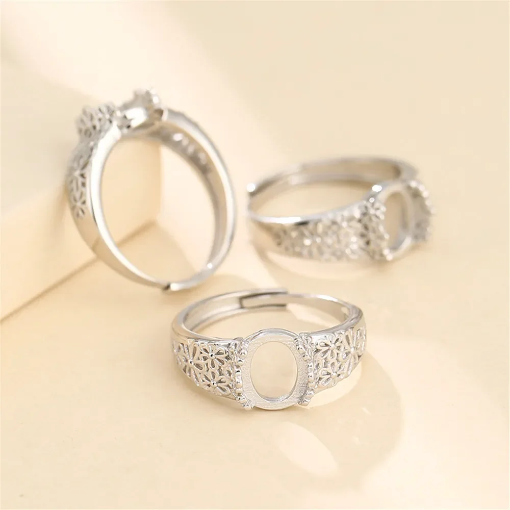 White Gold Plated 925 Silver Adjustable Ring Blank for 6x8mm/7x9mm/8x10mm/9x11mm/10x12mm/12x16mm/13x18mm Oval Cabochons