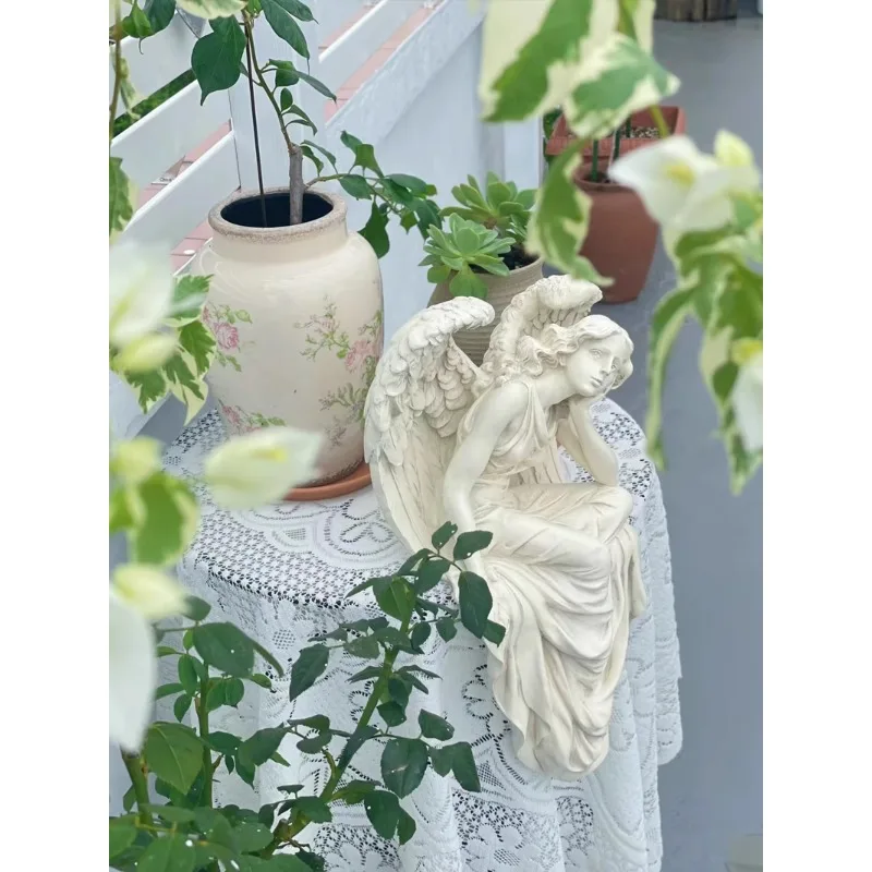 Outdoor Garden Gardening Vintage Resin Sitting Angel Ornament Garden Landscape Home Window Display
